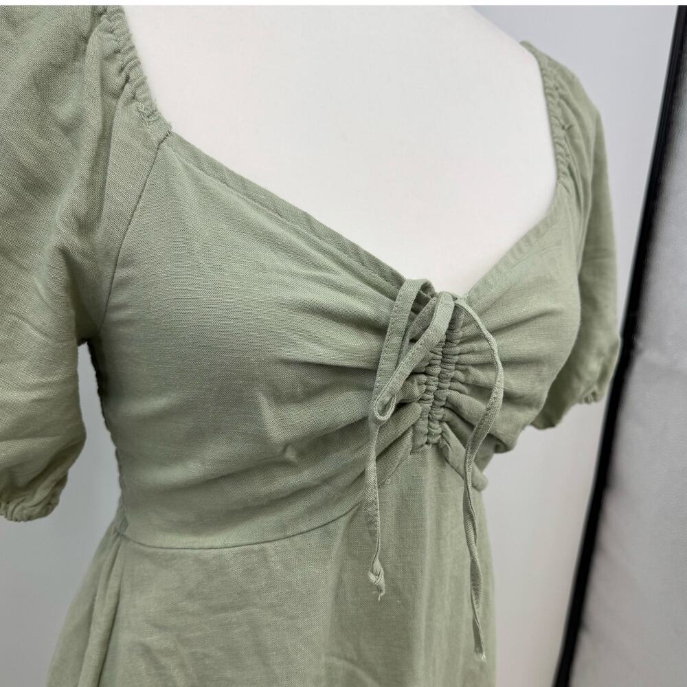 NEW Japna Linen Blend Dress M Sage Green Milkmaid Coquette Peasant Renaissance - Picture 3 of 9